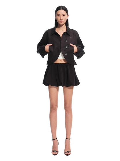Black &amp; Brown Lyocell-Cotton Moto Jacket