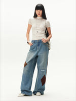 Contrast Patches Wide-Leg Pants