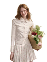 Polka Floral Satin Knit Cardigan & Skirt Set
