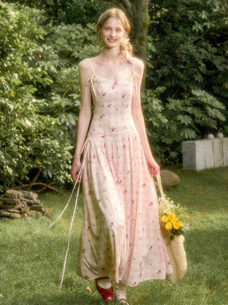 Pink Check Hand-Painted Print Dress