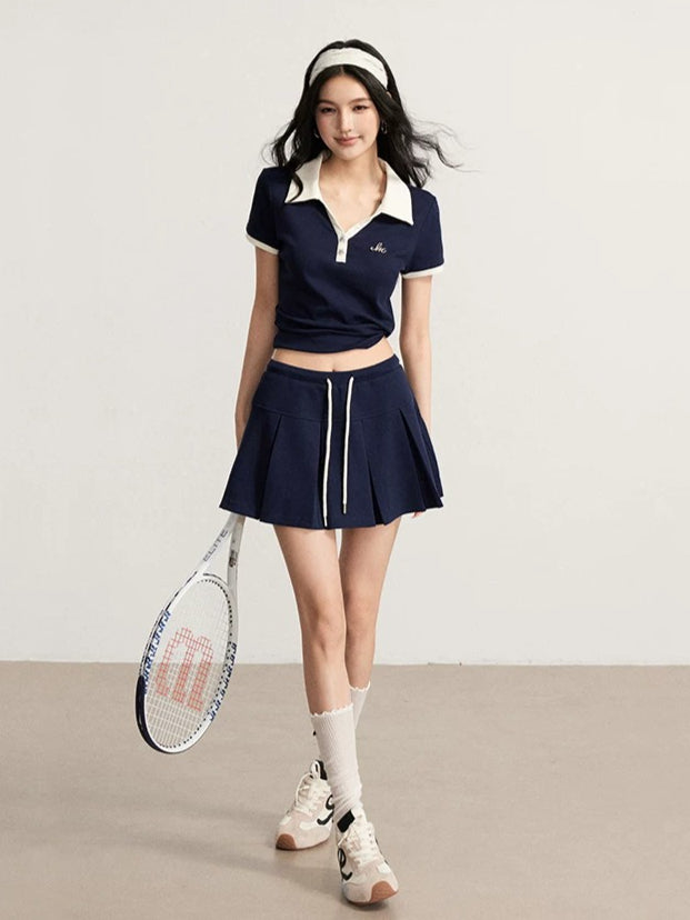 Contrast Polo &amp; Skirt Set