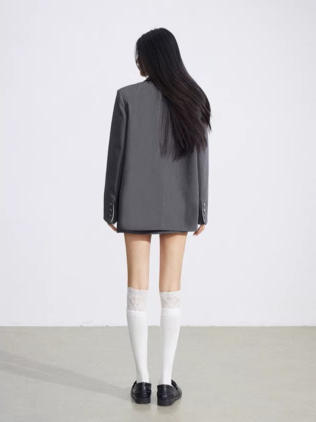 Black &amp; Gray Lace Panel Blazer