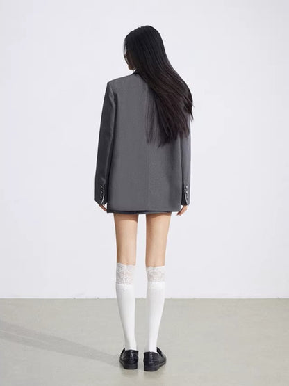 Black &amp; Gray Lace Panel Blazer