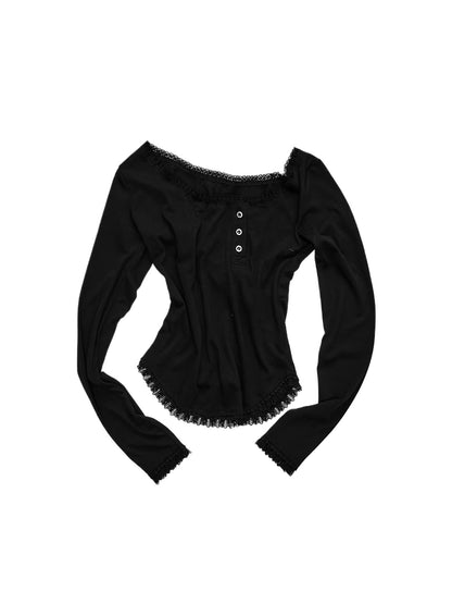 Lace Trim Henley Top