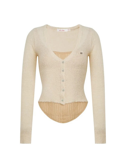 Contrast V-Neck Knit Sweater