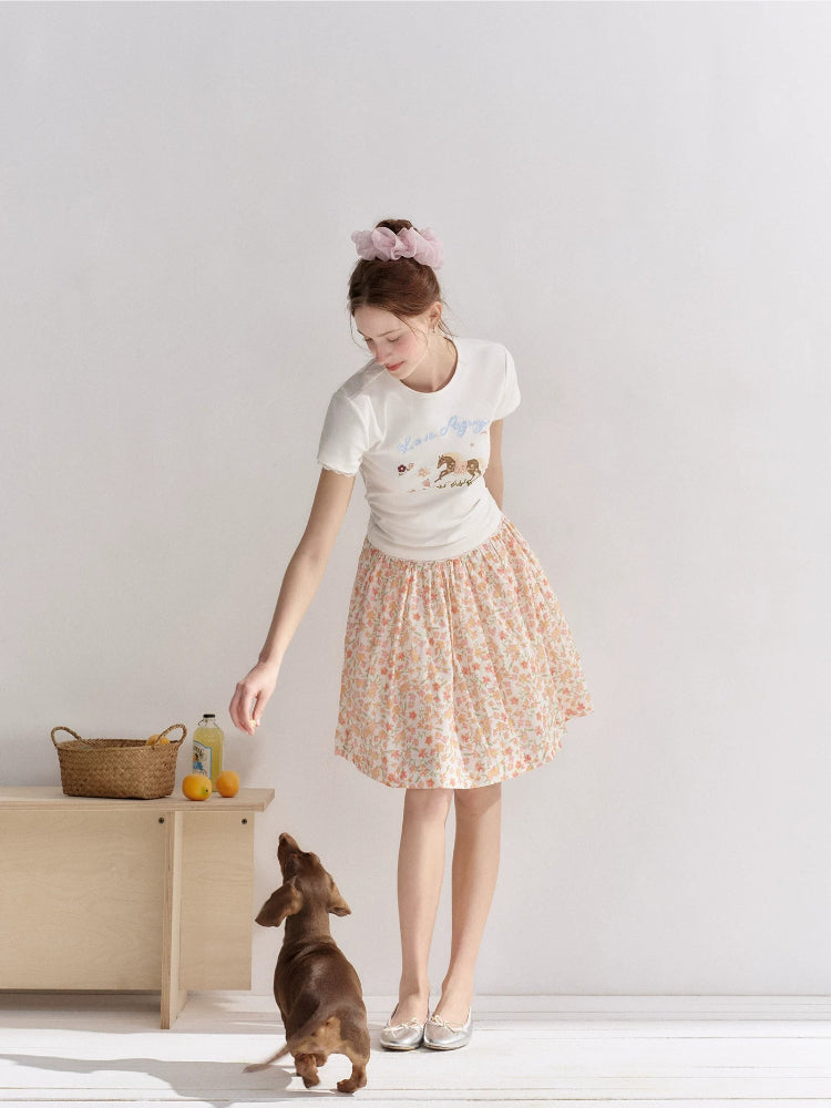 Floral Pleated Mini Skirt