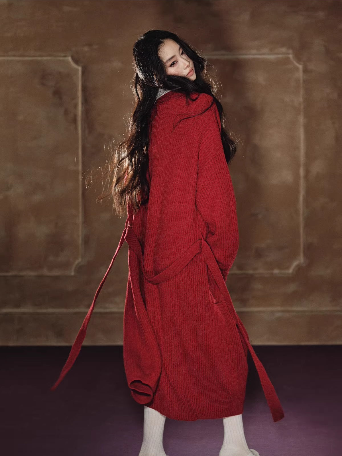 Red Relaxed Drop-Shoulder Wool Coat