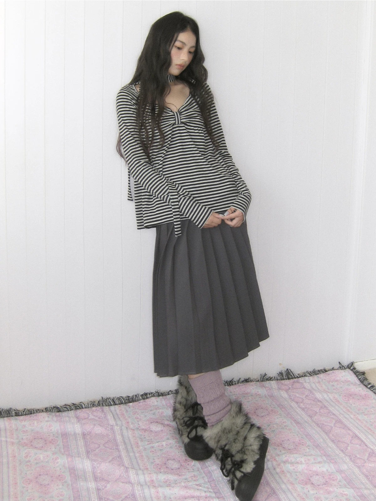 Square Neck Bow Striped Top