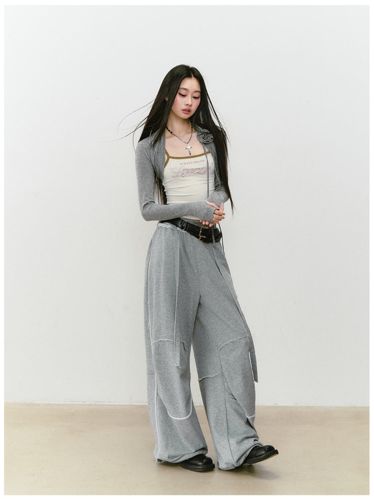 Color-blocked Raw-edge Wide-leg Pants