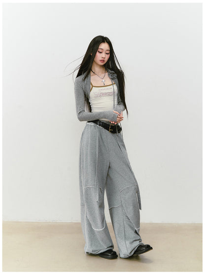 Color-blocked Raw-edge Wide-leg Pants