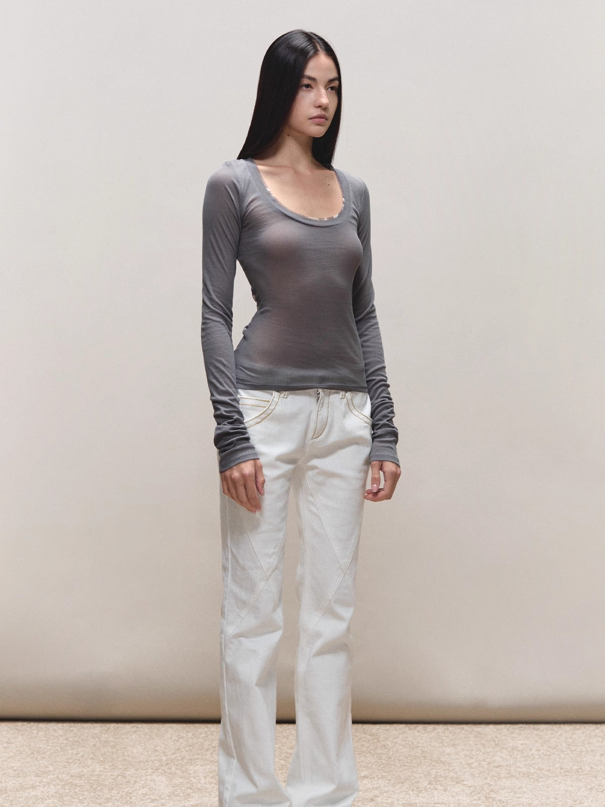 Sheer Print Open-Back Knit Top