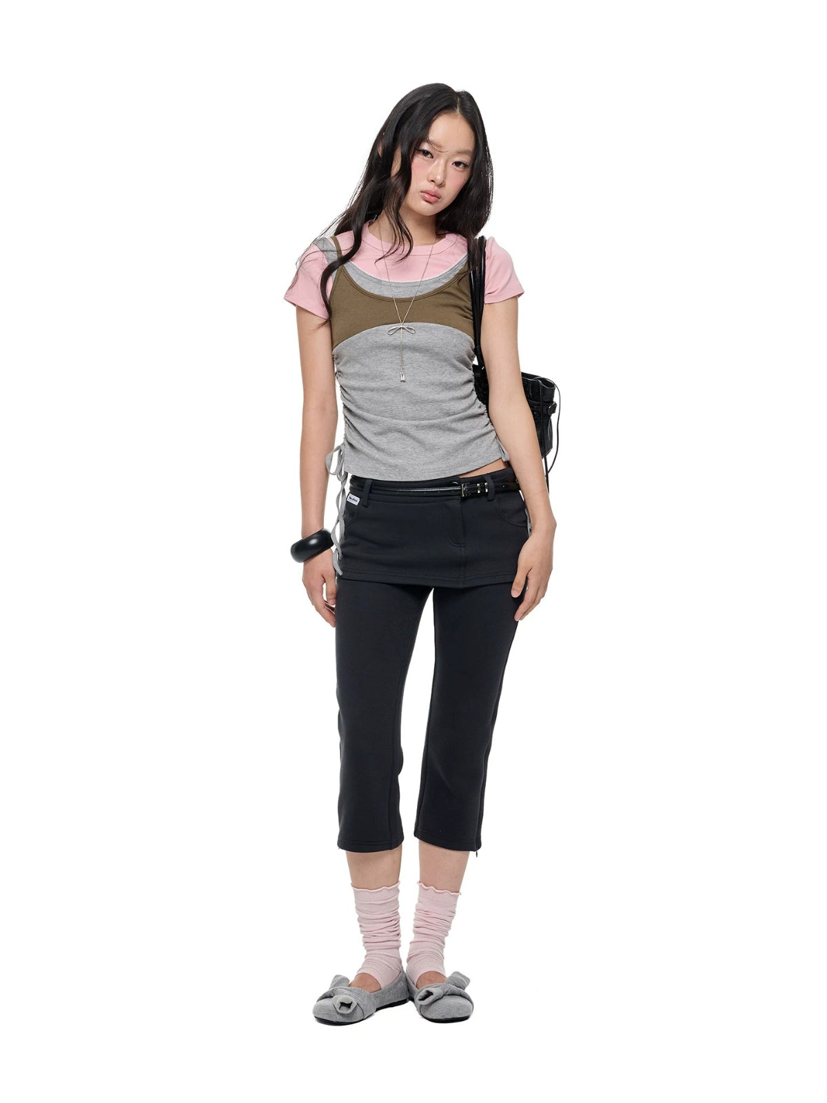 Korean Lace Trim Drawstring T-Shirt