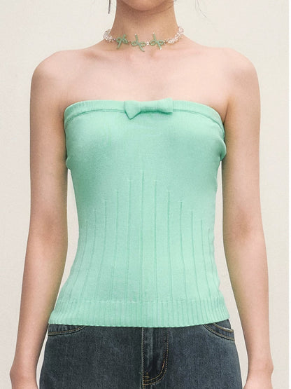 Green Bow Knit Tube Top