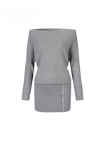Off-Shoulder Slant Shoulder Button Dress