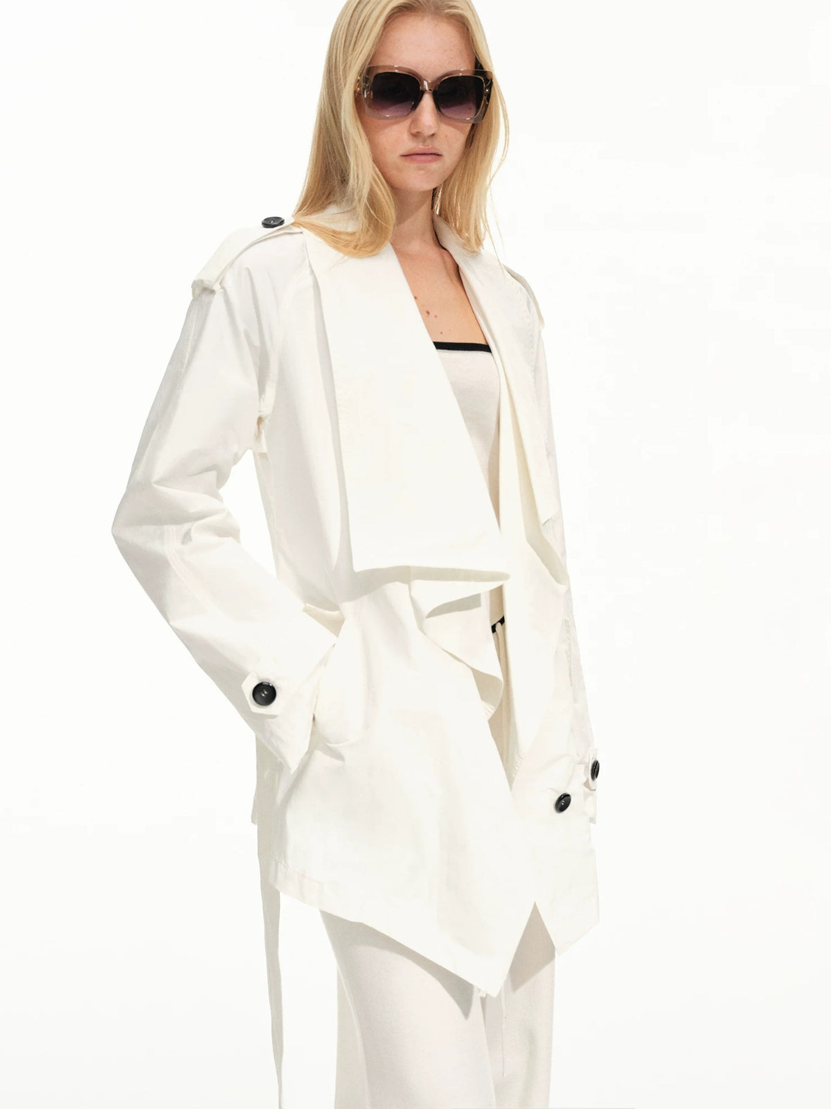 Draped Collar Belted Trench Coat
