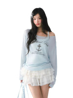 Vintage Print One-Shoulder Tee