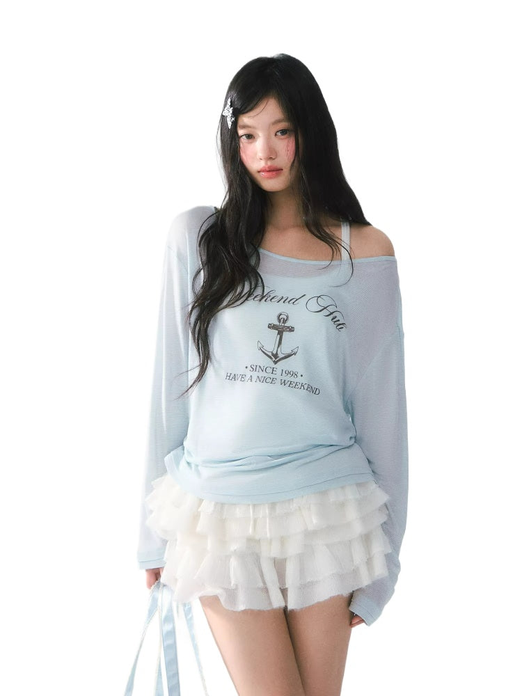 Vintage Print One-Shoulder Tee