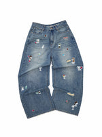 Sticker Print Wide Jeans