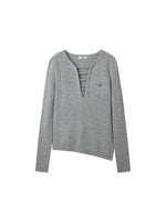 Deep-V Asymmetric Hem Knit Top