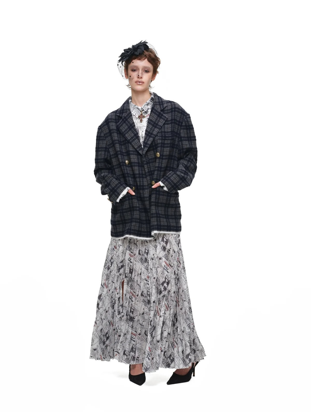 Vintage Newspaper Oversized Satin Shirt