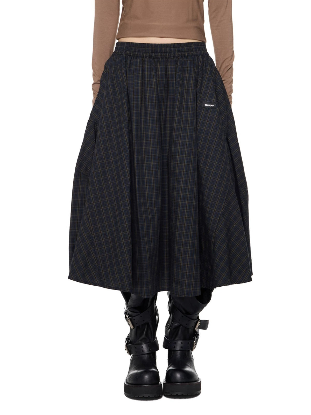 Plaid Gathered Midi Skirt