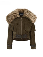 Leopard Print Oversized Fur Collar Thickened Coat