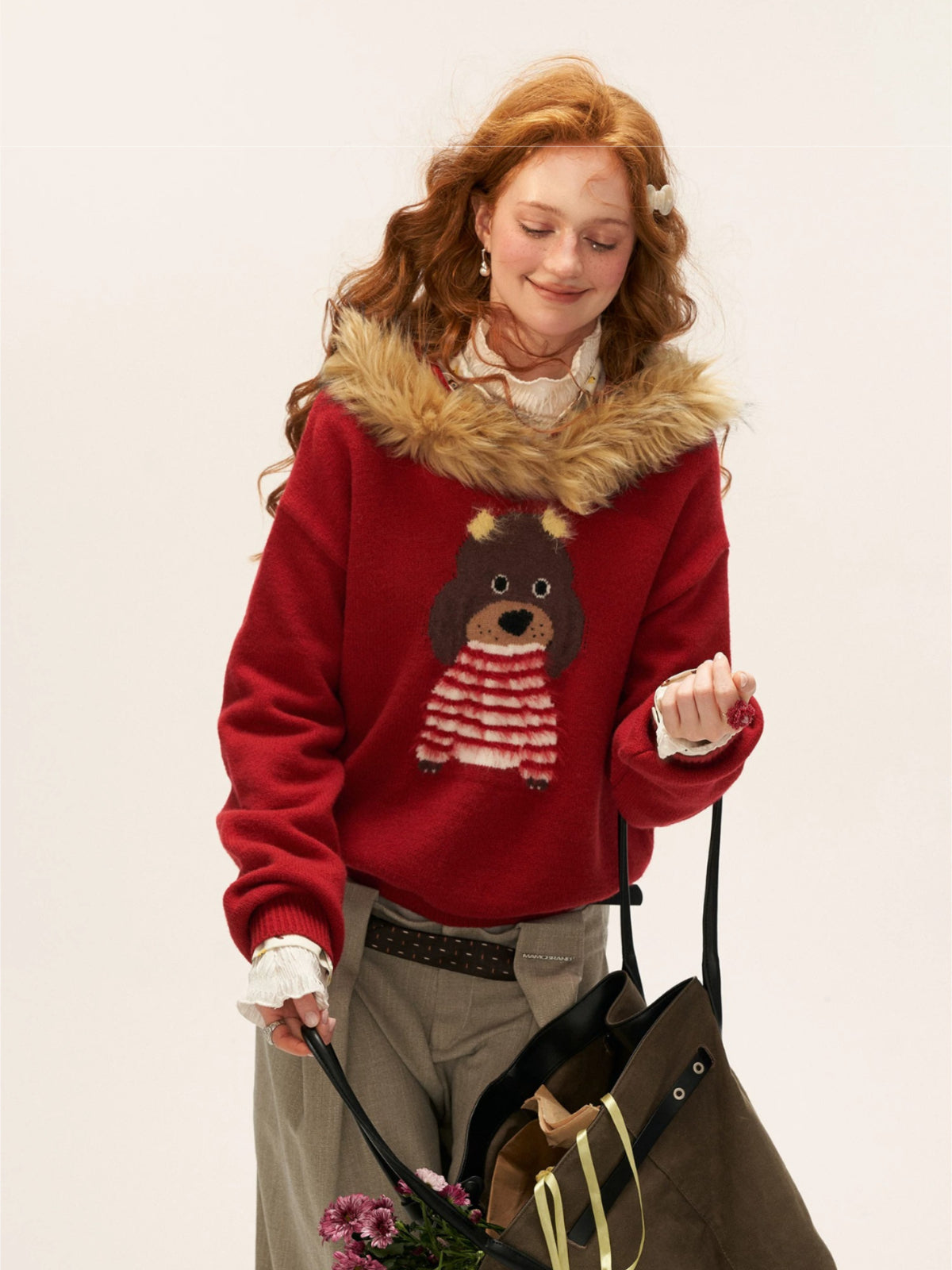 Cute Puppy Hooded Knit Sweater