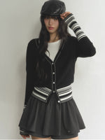 Contrast Striped V-Neck Knit Cardigan