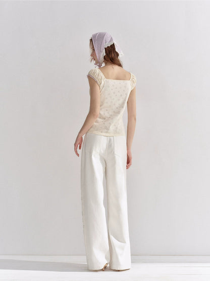 Contrast Panel Floral Eyelet Blouse