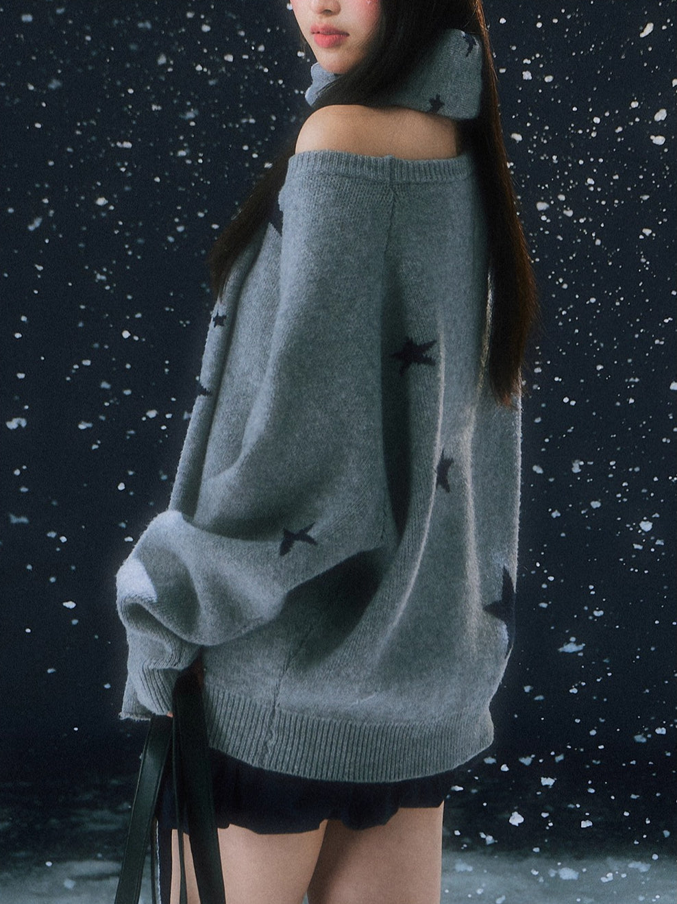 Gray Starry Knit Sweater