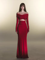 Red Off-Shoulder Long-Sleeve Bodycon Dress