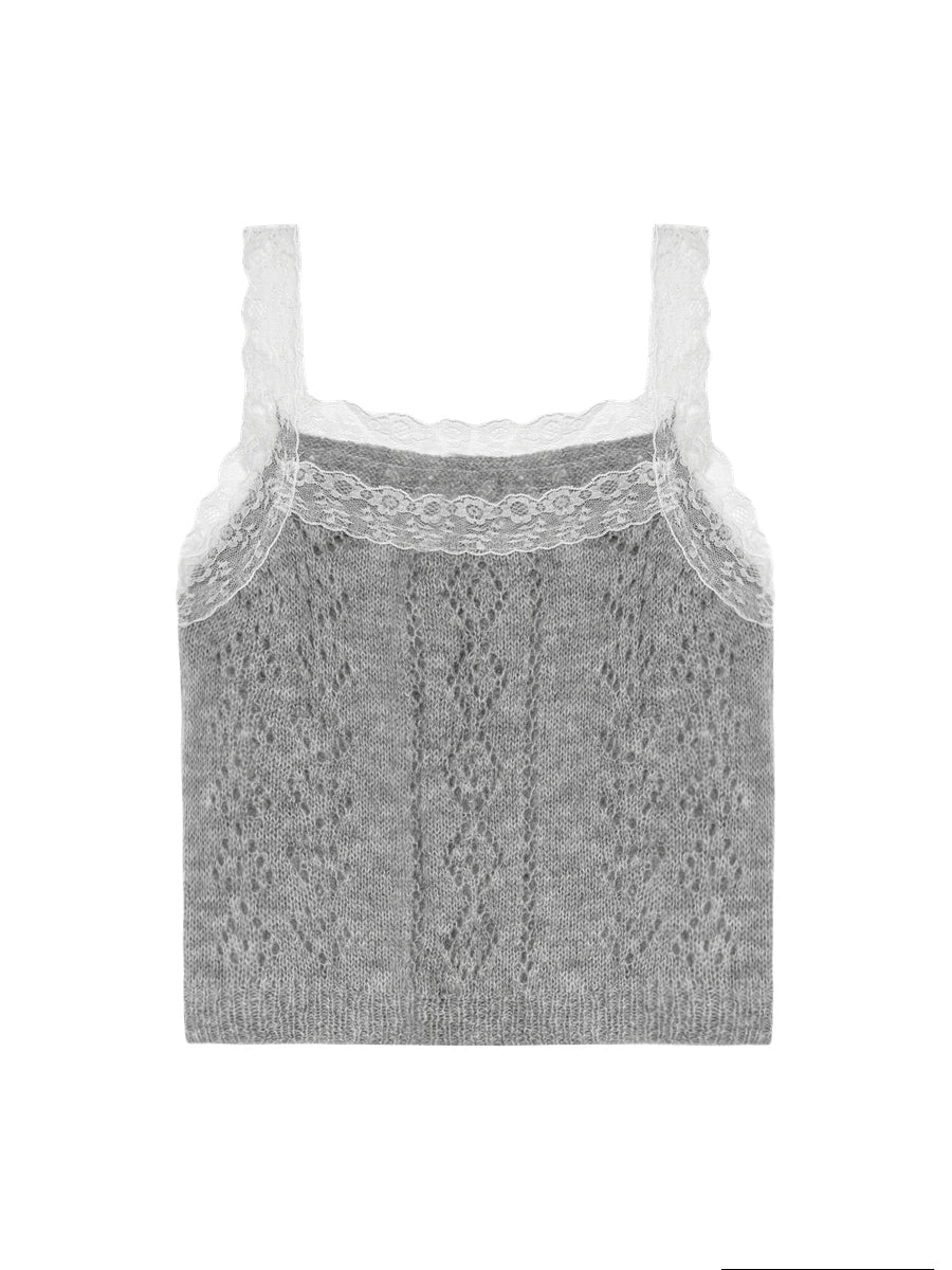 Gray &amp; Purple Lace Trim Tank Top