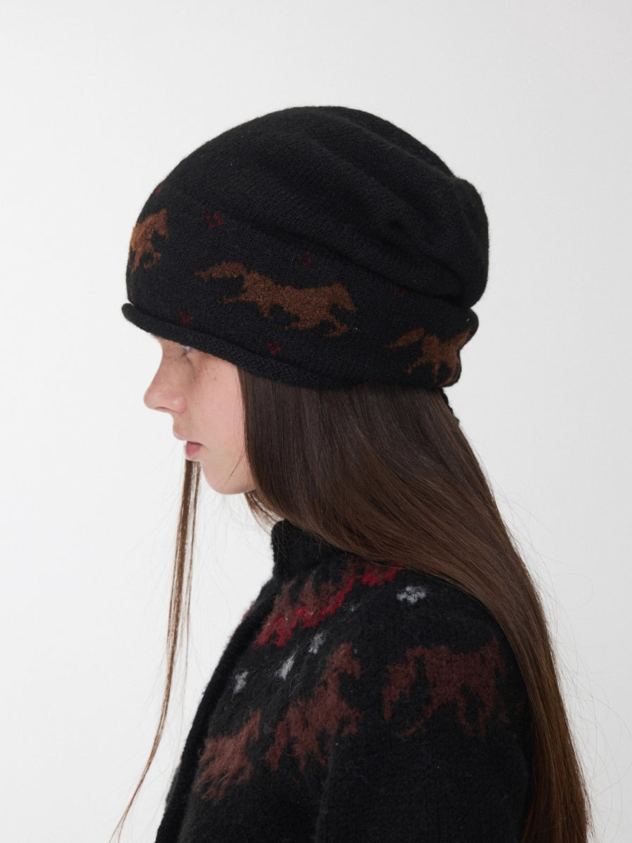 Fair Isle Pony Jacquard Knit Beanie