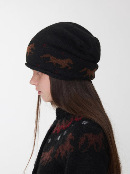 Fair Isle Pony Jacquard Knit Beanie