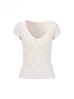 Pink & Green Lace Knit V‑Neck Tee