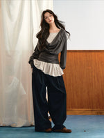 Lace Waist Wide-Leg Pants