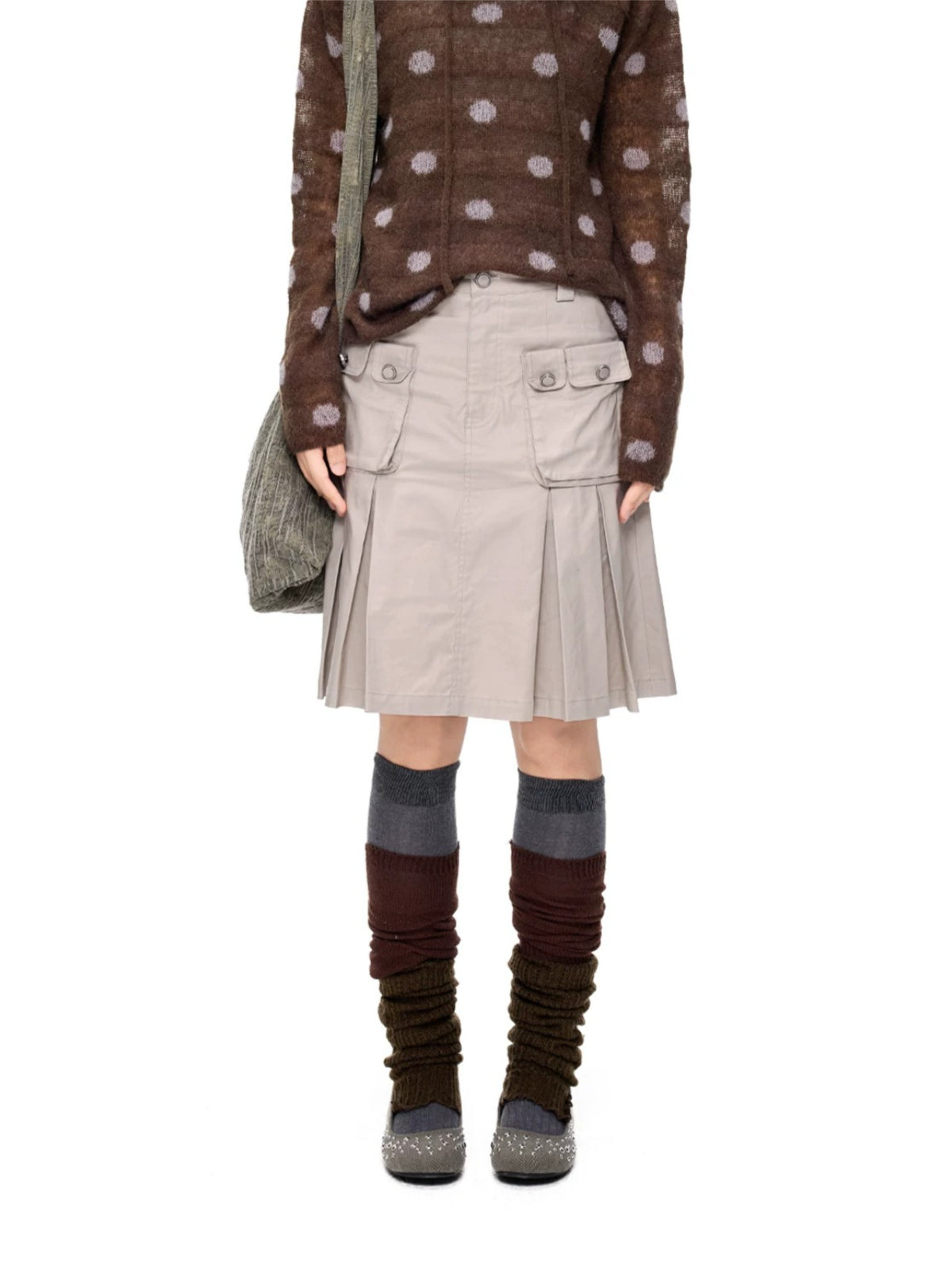 Pleated A-Line Midi Skirt