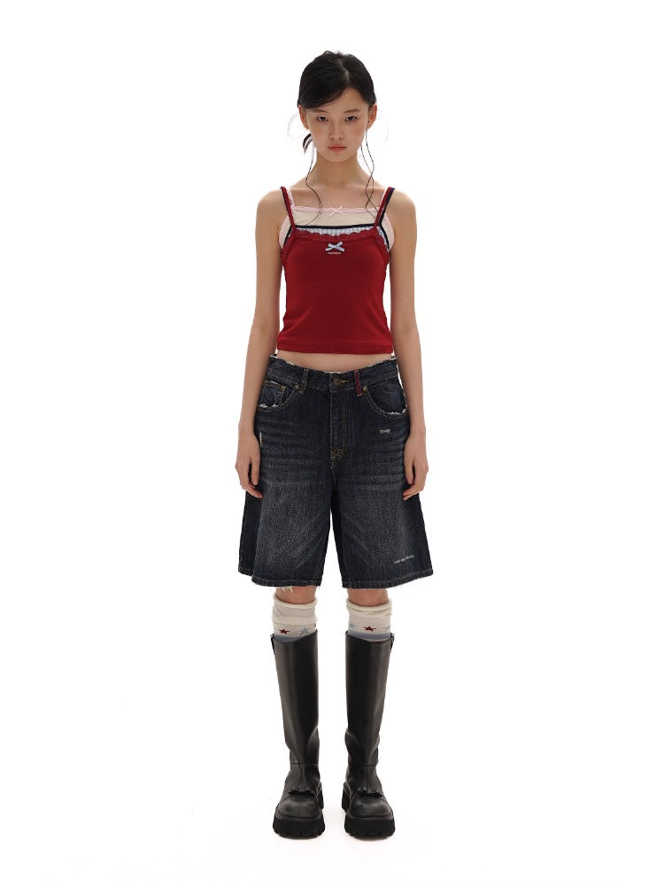 Vintage Cat Whisker Spray Camouflage Denim Capri &amp; Pants