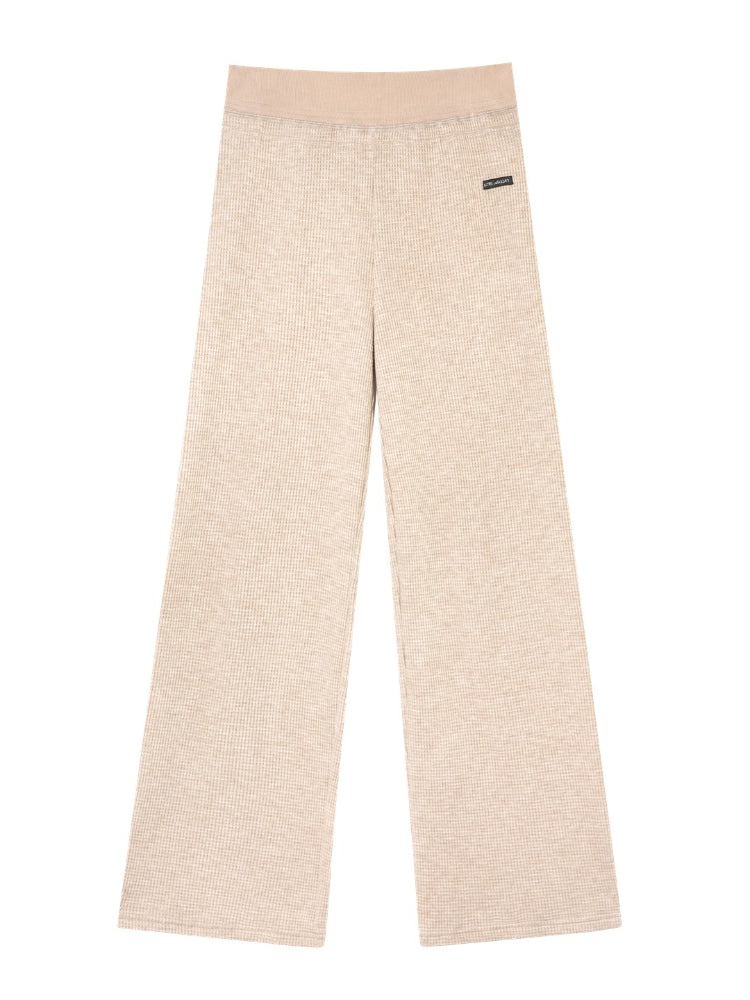 Waffle Knit V-Neck Pullover &amp; Tie Vest Set with Wide-Leg Pants