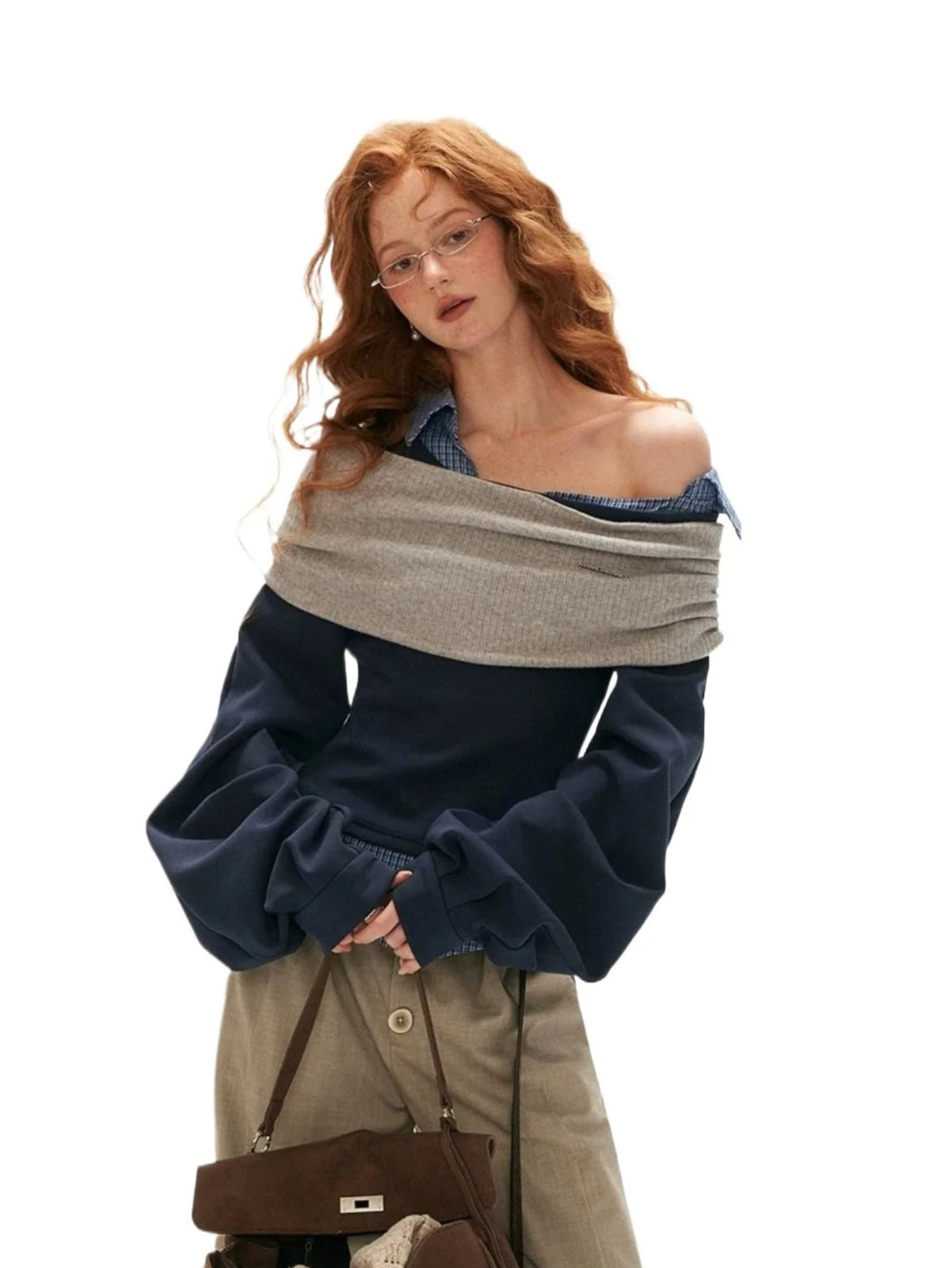 Plaid Off-Shoulder Sweatshirt Top