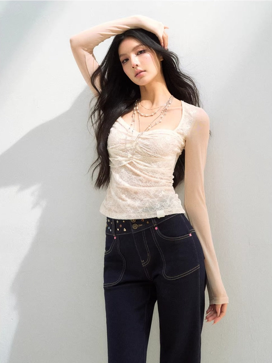 Lace Mesh Fitted Tee
