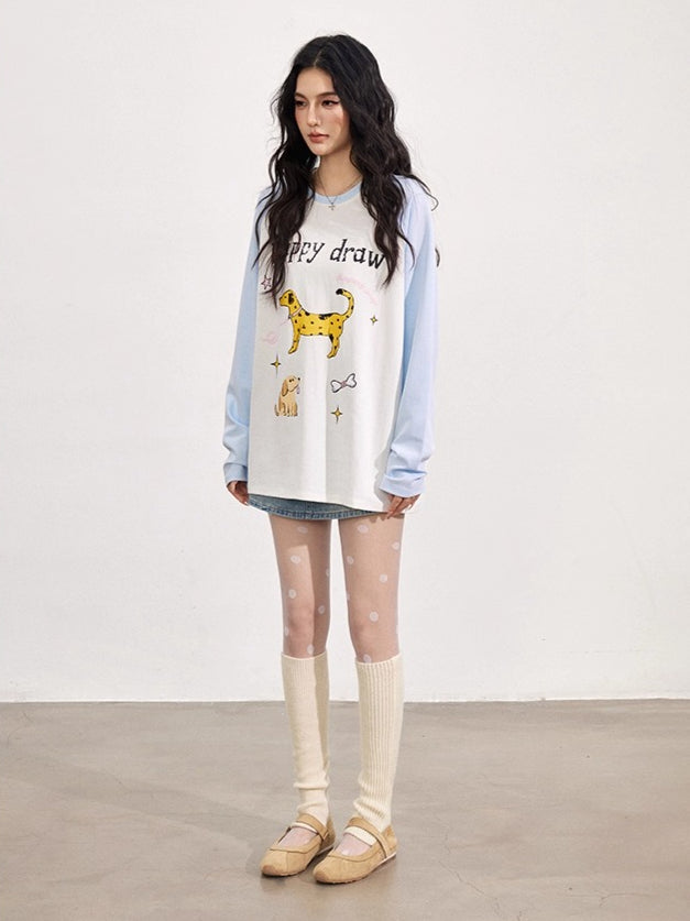 Cartoon Dog Graffiti Long-Sleeve T-shirt