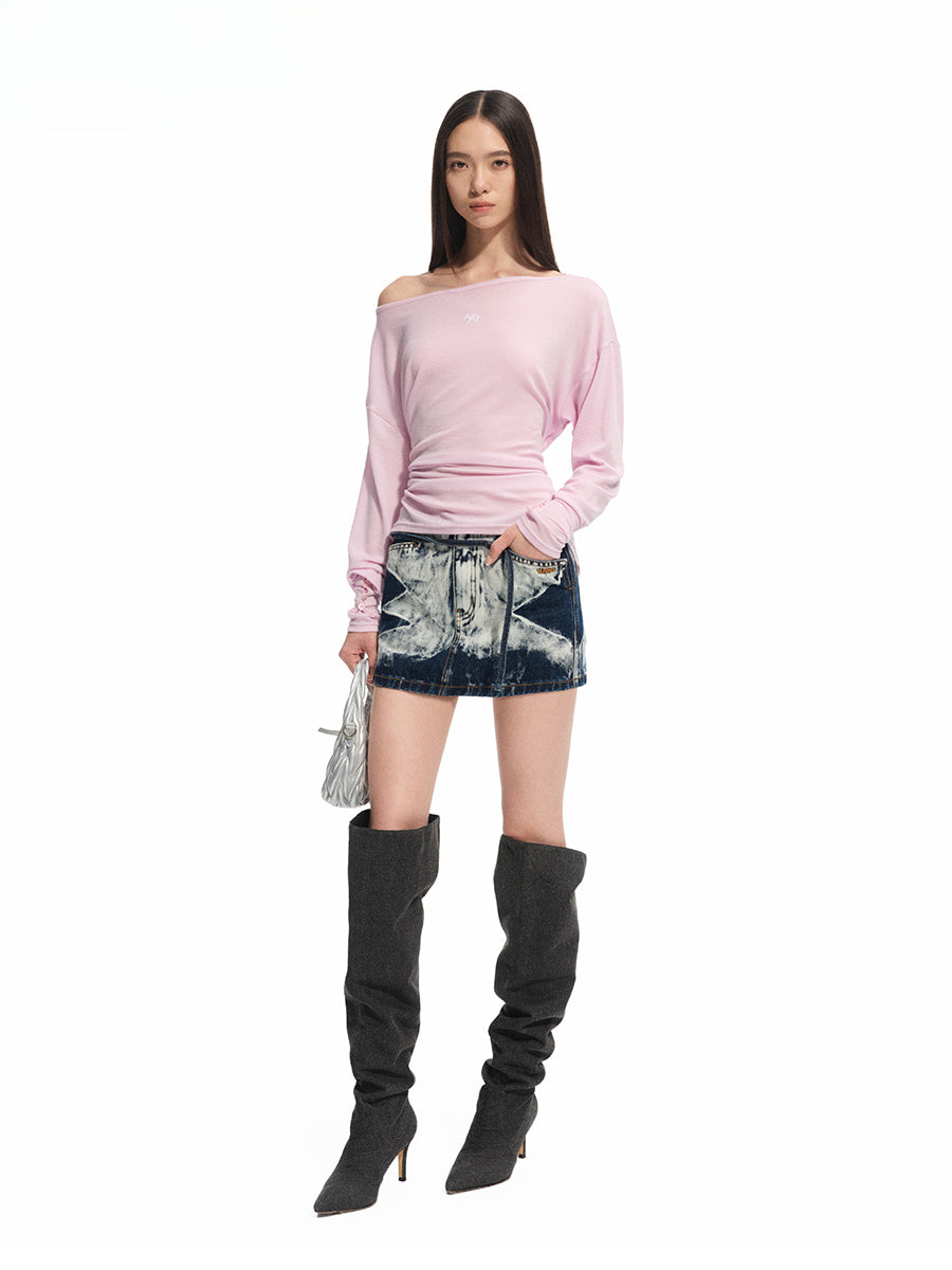 Asymmetric Shoulder Multi-way Wear Elastic T-Shirt