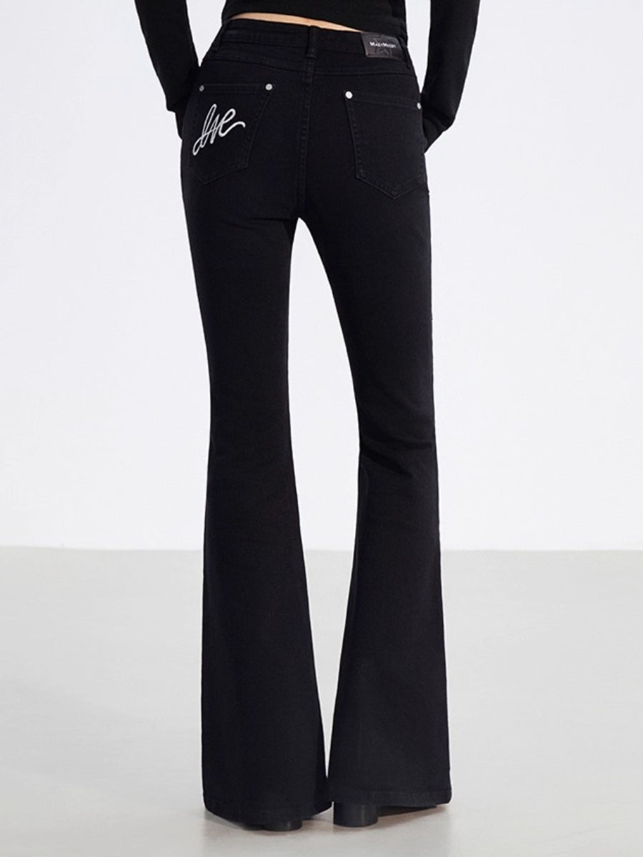 Embroidered Flared Slim-Fit Jeans