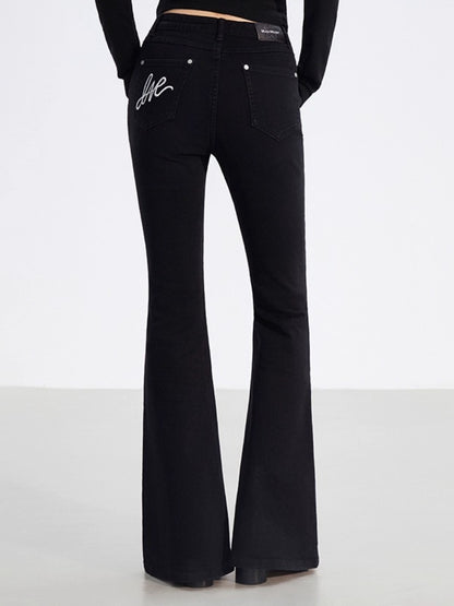 Embroidered Flared Slim-Fit Jeans