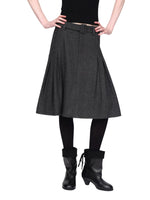 Wool Belted A Line Pleated Skirt