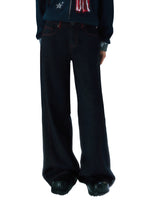 Contrast Stitch Embroidery Wide Pants