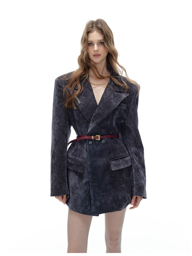 Velvet-Like Waist-Cinching Blazer