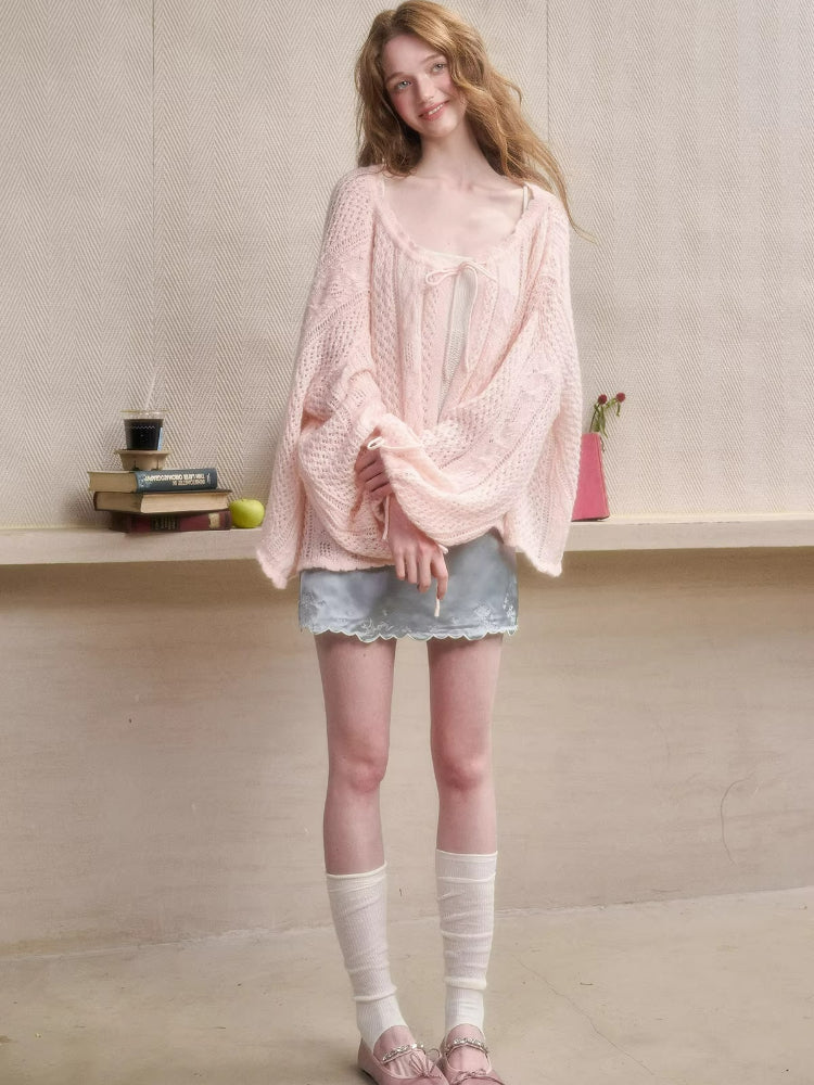 Mohair Wool Openwork Knit Cardigan