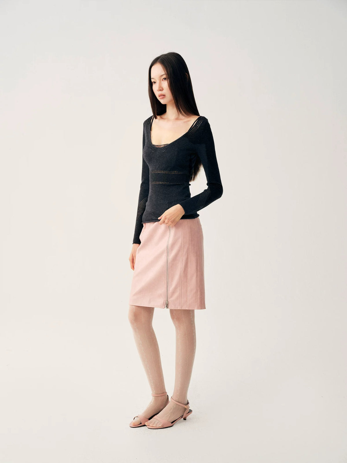 Hollow Knit Long Sleeve Top